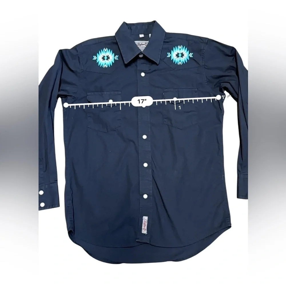 Rafter C Cowboy Collection Boys Western Shirt Sz. L Pearl Snap Black Embroidered - Picture 6 of 7